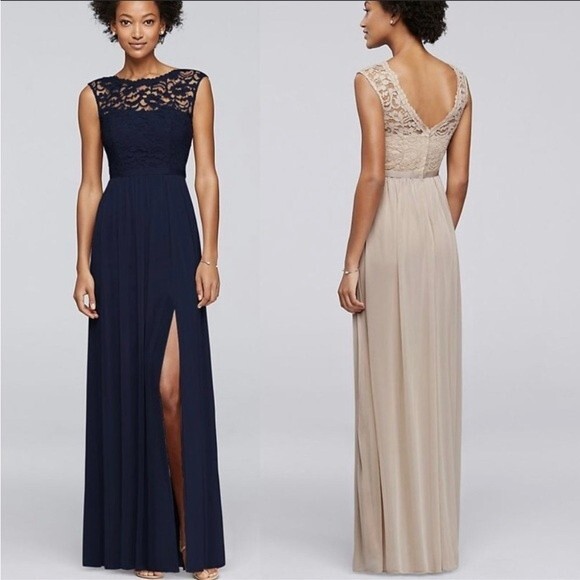 David’s Bridal lace bridesmaid dress with long mesh skirt - Picture 1 of 16